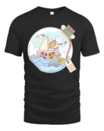 Whimsical Guinea Pig Sailor Narwhal Message Bottle Tshirt - black t-shirt on white background
