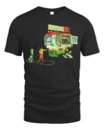 Futuristic Fast Food Mecha Mobile Diner Graphic Tshirt - black t-shirt on white background