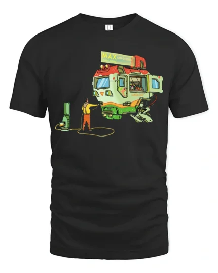 Futuristic Fast Food Mecha Mobile Diner Graphic Tshirt - black t-shirt on white background