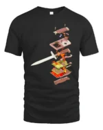 Epic Retro Handheld Console Sword Pierced Graphic Tshirt - black t-shirt on white background