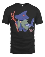 Funny Shark Sorcerer Deep Sea Magic Adventure Graphic Tshirt - black t-shirt on white background