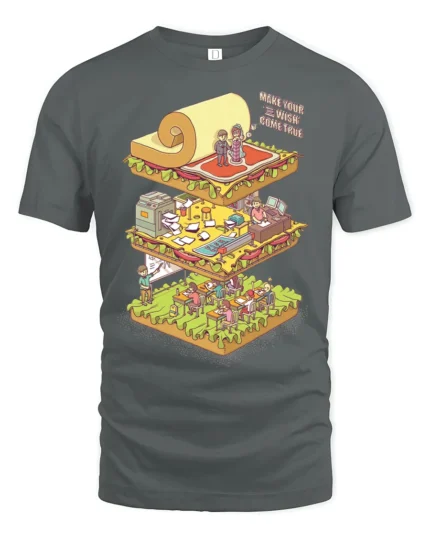 Surreal Isometric Office School Life Layers Graphic Tshirt - gray t-shirt on white background