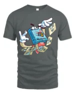 Retro Floppy Disk Windows 98 Cartoon Character Graphic Tee - gray t-shirt on white background