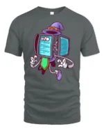 Coding Wizard Robot Purple Hat Programming Soft Tshirt - gray t-shirt on white background