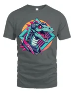 Cybernetic Mecha T Rex Dinosaur Retro Sci Fi Graphic Tee - gray t-shirt on white background