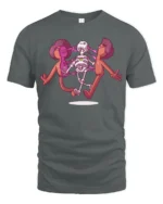 Rainbow Heart Skeleton Pulling Skin Apart Graphic Tshirt - gray t-shirt on white background