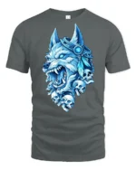 Blue Frost Wolf King With Skulls Midnight Graphic Tshirt - gray t-shirt on white background