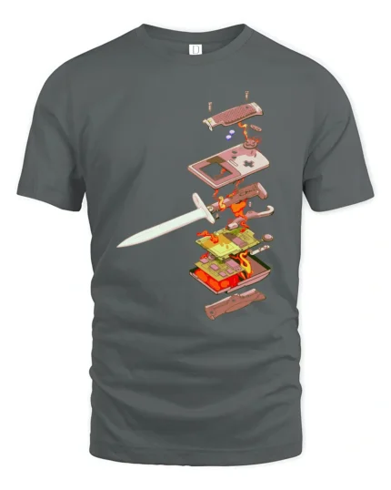 Epic Retro Handheld Console Sword Pierced Graphic Tshirt - gray t-shirt on white background