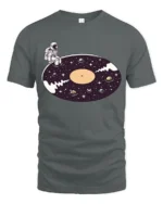 Surreal Astronaut Vinyl Record Space Galaxy Graphic Tshirt - gray t-shirt on white background