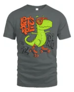 Funny Lets Roll Dinosaur Roller Skating Graphic Tshirt - gray t-shirt on white background