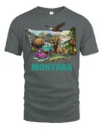 Montana State Map Wildlife Nature Adventure Graphic Tshirt - gray t-shirt on white background