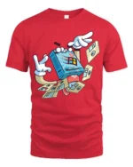 Retro Floppy Disk Windows 98 Cartoon Character Graphic Tee - red t-shirt on white background
