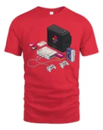 Retro Pixel Tech Console And Walkman Isometric Graphic Tshirt - red t-shirt on white background