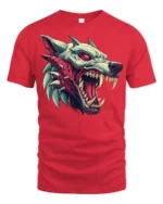 Savage Beast Wolf Snarling Red Eye Graphic Horror Tshirt - red t-shirt on white background