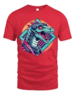 Cybernetic Mecha T Rex Dinosaur Retro Sci Fi Graphic Tee - red t-shirt on white background