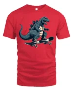 Radical Skater Kaiju Monster King Skateboard Soft Tshirt - red t-shirt on white background