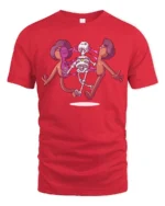 Rainbow Heart Skeleton Pulling Skin Apart Graphic Tshirt - red t-shirt on white background