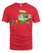 Futuristic Fast Food Mecha Mobile Diner Graphic Tshirt - red t-shirt on white background