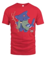 Funny Shark Sorcerer Deep Sea Magic Adventure Graphic Tshirt - red t-shirt on white background