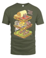 Surreal Isometric Office School Life Layers Graphic Tshirt - military green t-shirt on white background