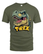 Cool Roaring Tyrannosaurus Rex Jurassic Legend Soft Tshirt - military green t-shirt on white background