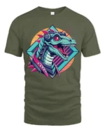 Cybernetic Mecha T Rex Dinosaur Retro Sci Fi Graphic Tee - military green t-shirt on white background
