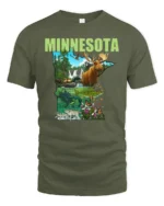 Discover Minnesota State Animal Collage Explorer Soft Tshirt - military green t-shirt on white background