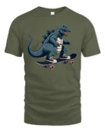Radical Skater Kaiju Monster King Skateboard Soft Tshirt - military green t-shirt on white background