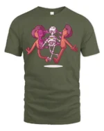 Rainbow Heart Skeleton Pulling Skin Apart Graphic Tshirt - military green t-shirt on white background
