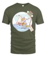 Whimsical Guinea Pig Sailor Narwhal Message Bottle Tshirt - military green t-shirt on white background