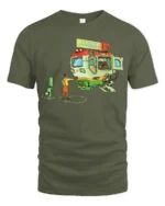 Futuristic Fast Food Mecha Mobile Diner Graphic Tshirt - military green t-shirt on white background