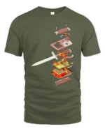 Epic Retro Handheld Console Sword Pierced Graphic Tshirt - military green t-shirt on white background