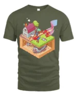 Isometric Superhero Farm Secret Spaceship Graphic Tshirt - military green t-shirt on white background