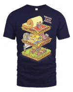 Surreal Isometric Office School Life Layers Graphic Tshirt - navy t-shirt on white background