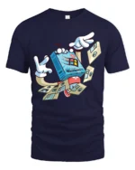 Retro Floppy Disk Windows 98 Cartoon Character Graphic Tee - navy t-shirt on white background