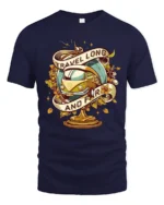 Vintage Travel Long And Far Van Globe Graphic Soft Tshirt - navy t-shirt on white background