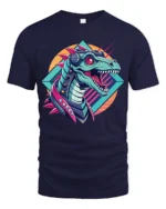 Cybernetic Mecha T Rex Dinosaur Retro Sci Fi Graphic Tee - navy t-shirt on white background