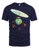 Hovering Magnetic Robot Eye Propeller Science Fiction Tshirt - navy t-shirt on white background