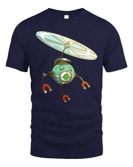 Hovering Magnetic Robot Eye Propeller Science Fiction Tshirt - navy t-shirt on white background