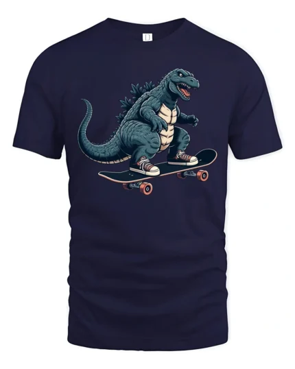Radical Skater Kaiju Monster King Skateboard Soft Tshirt - navy t-shirt on white background