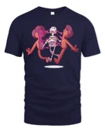 Rainbow Heart Skeleton Pulling Skin Apart Graphic Tshirt - navy t-shirt on white background