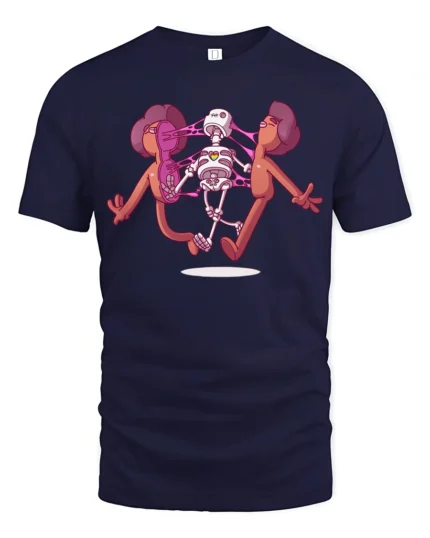 Rainbow Heart Skeleton Pulling Skin Apart Graphic Tshirt - navy t-shirt on white background