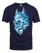 Blue Frost Wolf King With Skulls Midnight Graphic Tshirt - navy t-shirt on white background