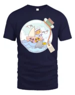 Whimsical Guinea Pig Sailor Narwhal Message Bottle Tshirt - navy t-shirt on white background