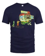 Futuristic Fast Food Mecha Mobile Diner Graphic Tshirt - navy t-shirt on white background