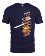 Epic Retro Handheld Console Sword Pierced Graphic Tshirt - navy t-shirt on white background