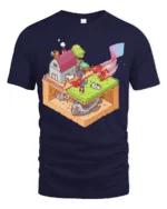 Isometric Superhero Farm Secret Spaceship Graphic Tshirt - navy t-shirt on white background