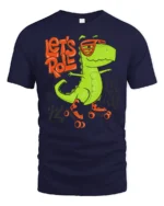 Funny Lets Roll Dinosaur Roller Skating Graphic Tshirt - navy t-shirt on white background