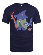 Funny Shark Sorcerer Deep Sea Magic Adventure Graphic Tshirt - navy t-shirt on white background