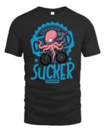 Funny Octopus Cyclist Certified Sucker Speed Graphic Tshirt - black t-shirt on white background
